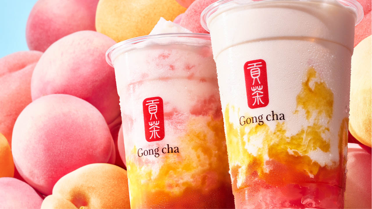 【Gong cha】桃があふれる、真夏のさわやかTeaStyle「ぎゅぎゅっとピーチミルクティー＆フローズン」7/14から