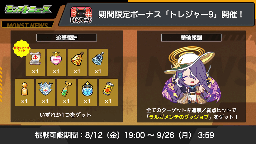 7期間限定ボーナス「トレジャー9」開催