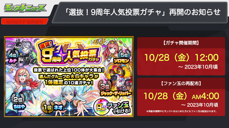 1人気投票ガチャ再開のお知らせ