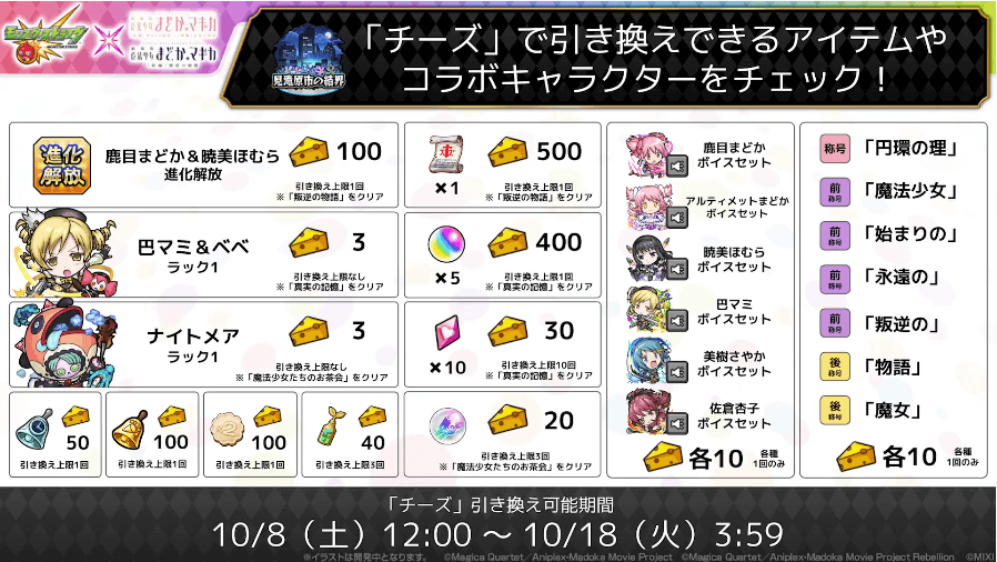 13「チーズ」でコラボキャラなどを引き換え可能