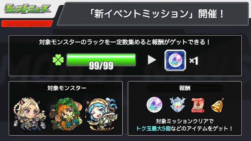 22ミッションクリアでトク玉などがもらえる