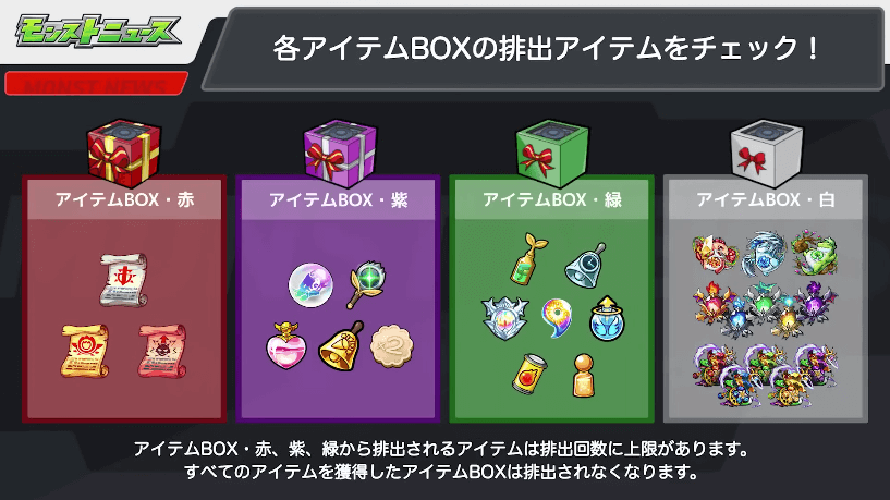 ２０各アイテムBOXの排出アイテムをチェック