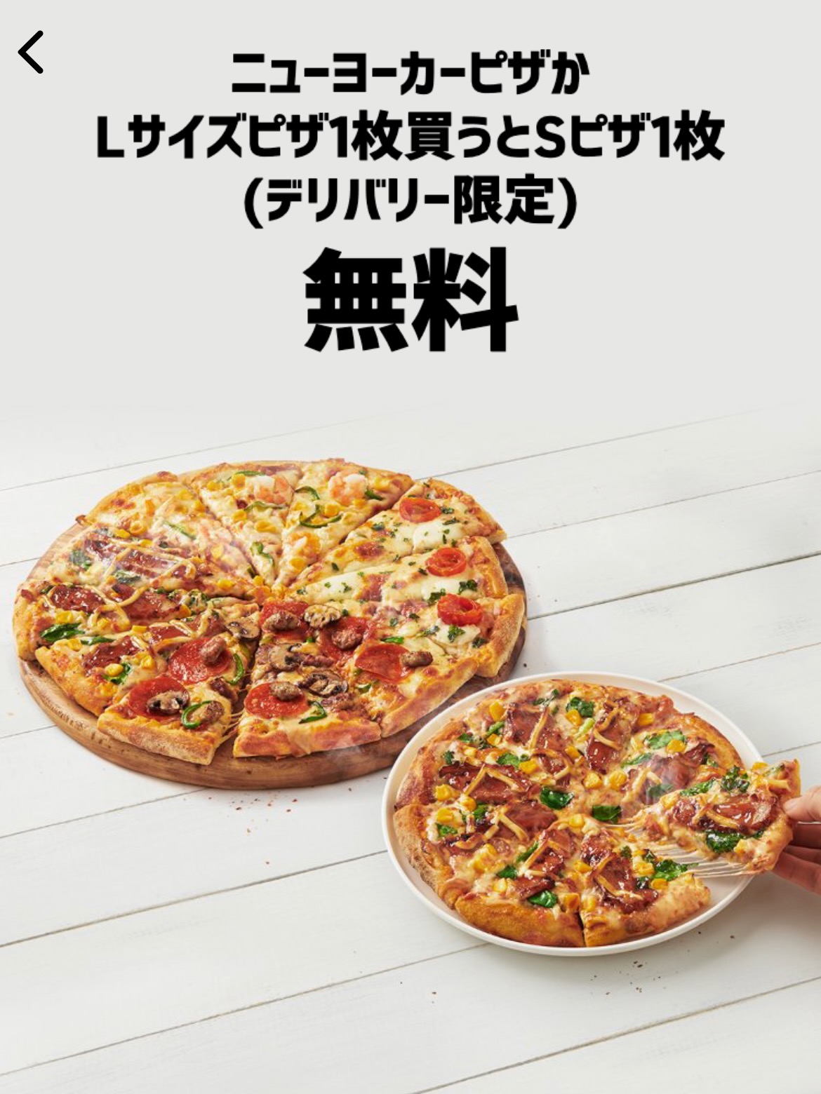 ニューヨーカーピザかLサイズピザ1枚買うとお好きなピザライスボウル1品無料