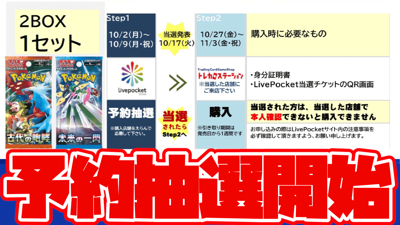 【ポケカ】「古代の咆哮」「未来の一閃」トレカステーション抽選予約開始!応募の注意事項と期限は?【スカーレット/バイオレット】