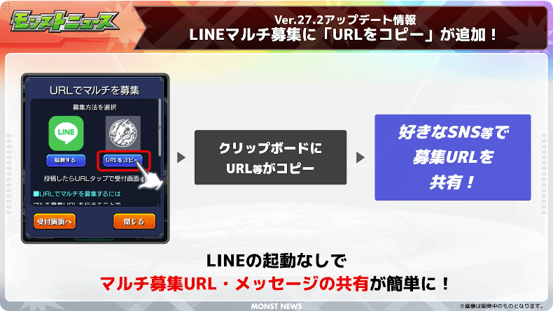 １０LINEマルチ募集に「URLをコピー」が追加