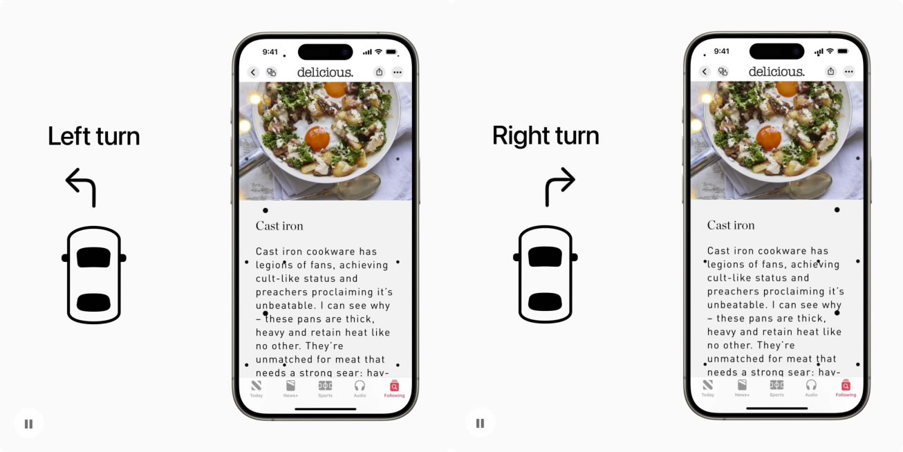 アップル、乗車中にiPhoneを見ても酔いにくくなる「Vehicle Motion Cues」機能を発表