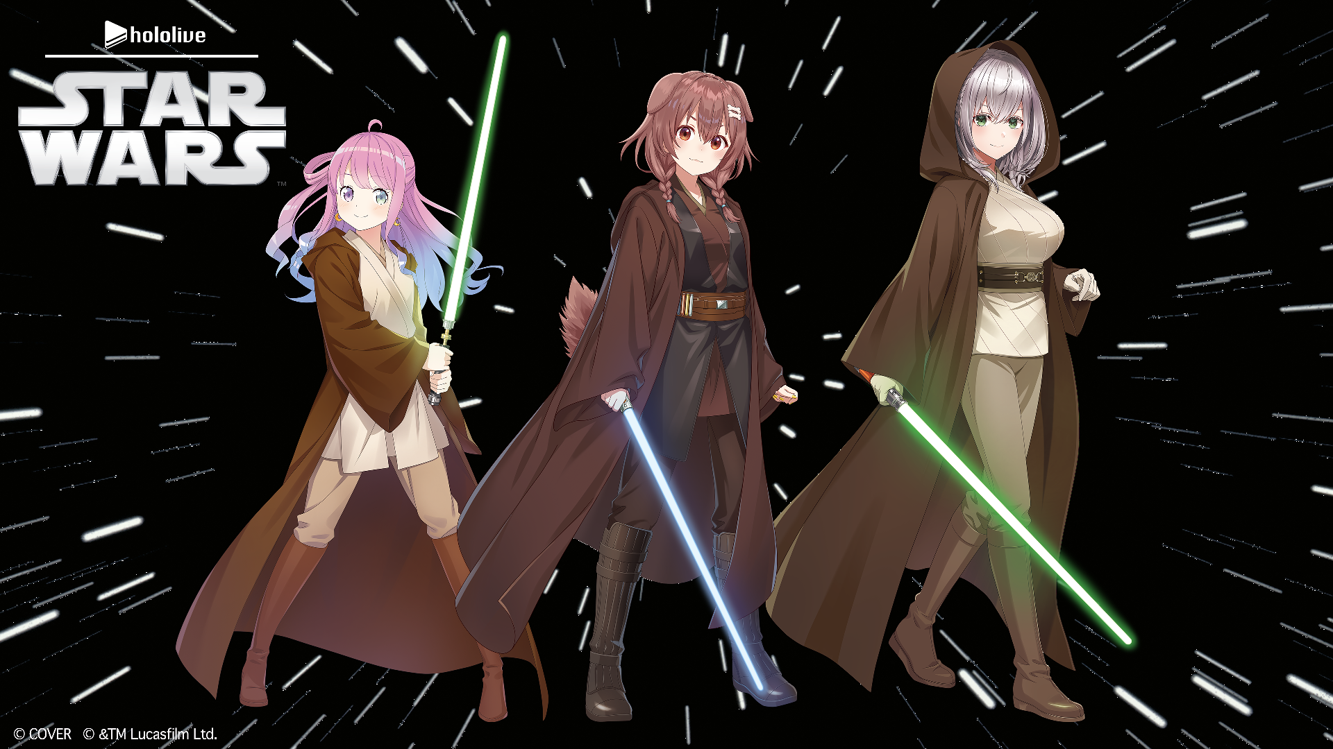 【ホロライブ】戌神ころね、白銀ノエル、姫森ルーナによる「スター・ウォーズ」スペシャル応援プロジェクト始動！　3名がジェダイ衣装で特別番組や展示イベントに登場