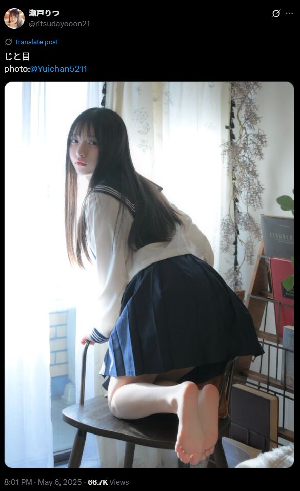 清楚な制服姿にじと目が可愛い！　瀬戸りつ、透明感あふれる制服コスプレ写真を公開