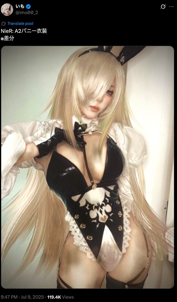 黒×白の大胆バニーで魅了！　いも、『NieR: Automata』A2のセクシーバニー衣装を披露