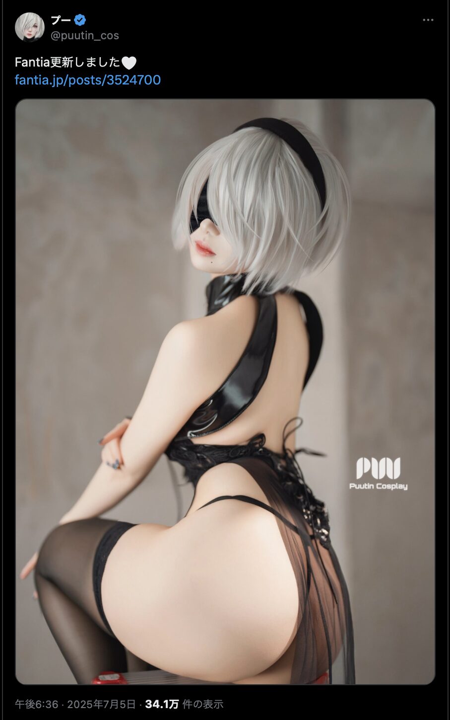セクシーすぎる後ろ姿！　プー、『NieR:Automata』2Bのハイクオリティコスプレを披露