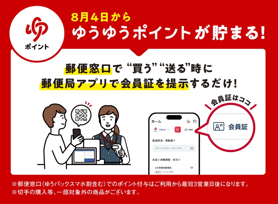 郵便窓口で「ゆうゆうポイント」が貯まる！　アプリ提示で購入・発送時にポイント獲得可能に