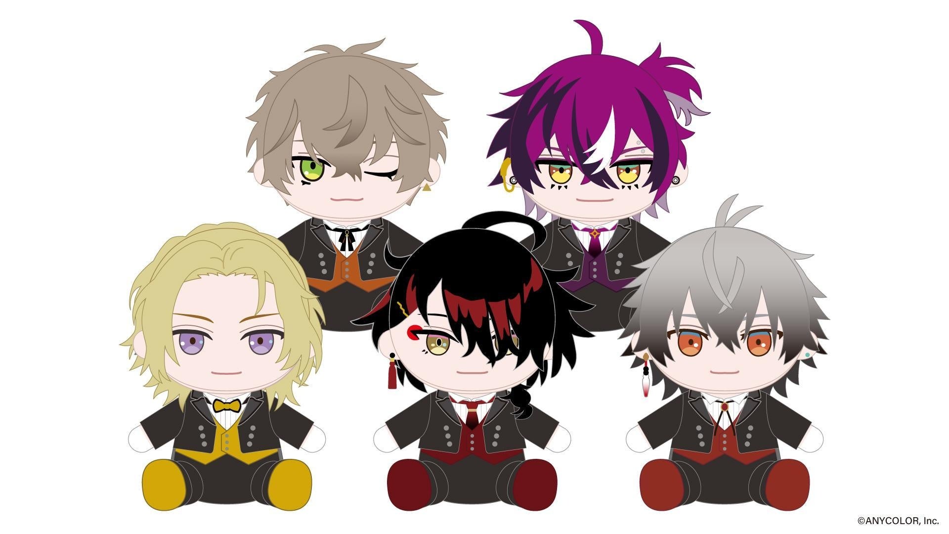 記事画像2: 5人のキャラクターぬいぐるみ