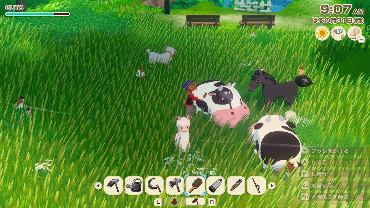 記事画像2: ゲーム画面:プレイヤーが動物の世話をする様子。農場シミュレーション。