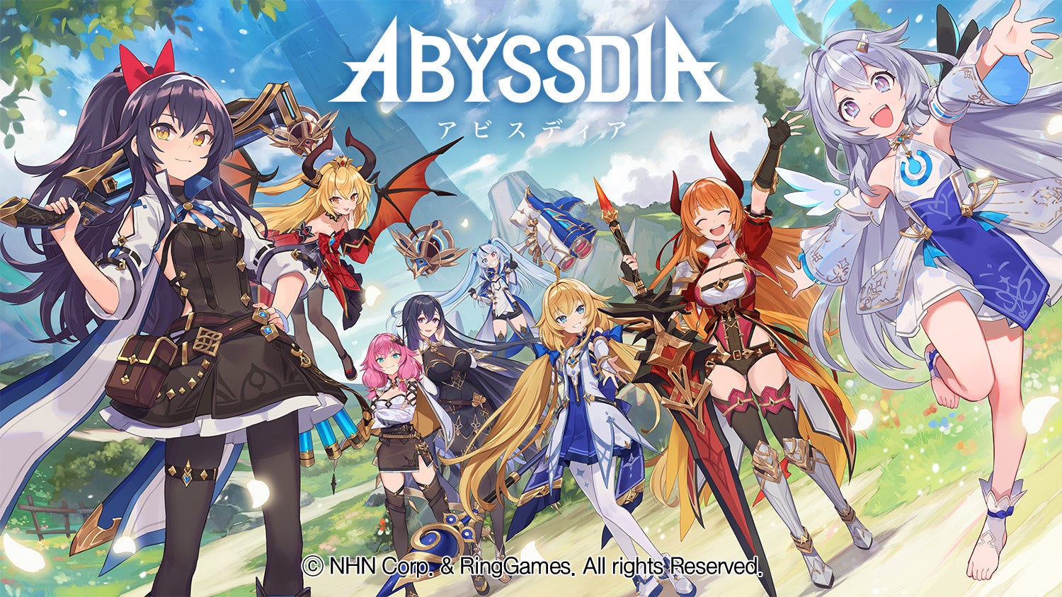 記事画像2: ABYSSDIAというゲームのキャラクターたちが描かれたプロモーション画像