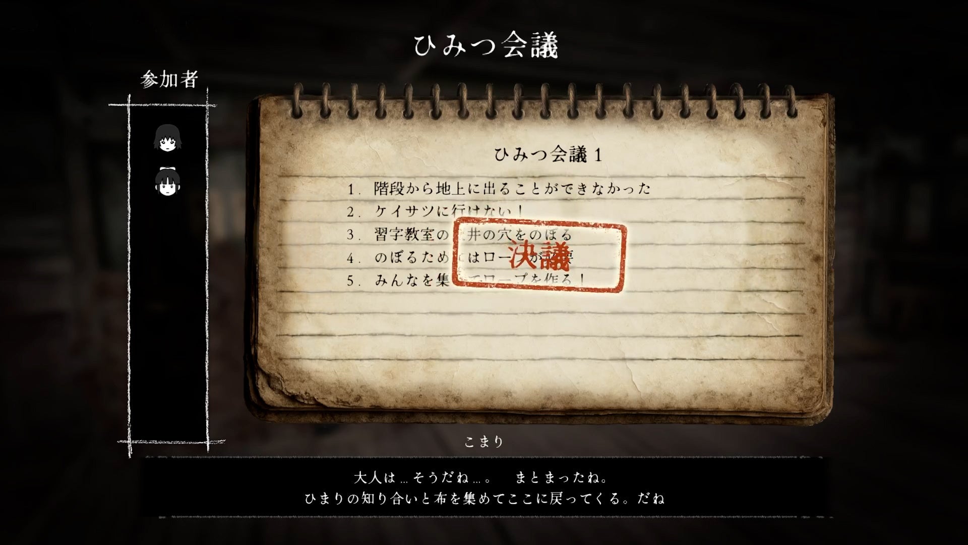 記事画像14: ゲーム画面:秘密会議の議事録と参加者リスト