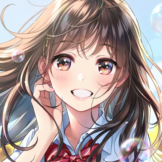 記事画像4: アニメ風の少女が笑顔でこちらを見ている。風になびく髪とキラキラした瞳が印象的。