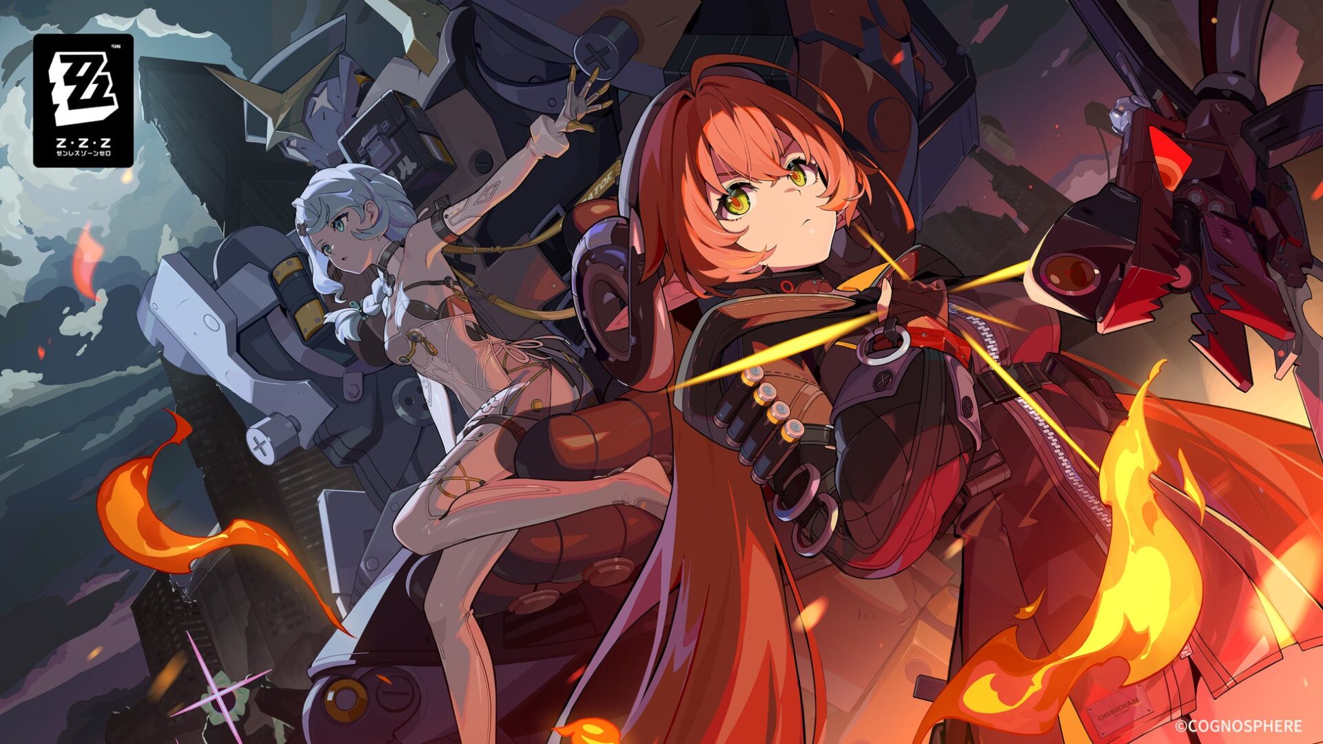記事画像1: アニメ風のキャラクターと巨大ロボット、炎が描かれたイラスト