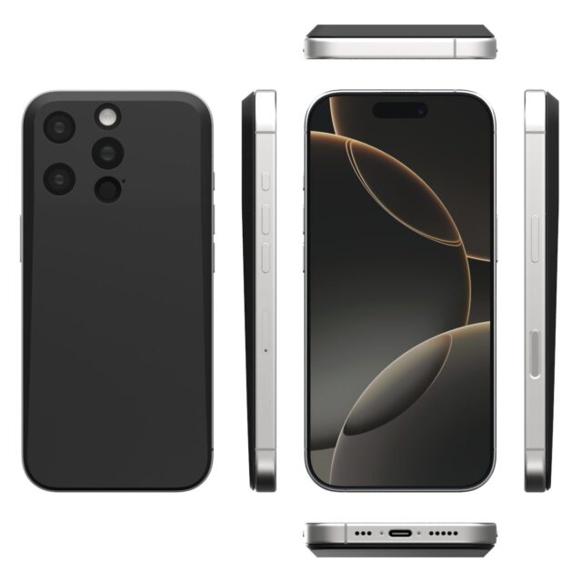 記事画像9: iPhoneの前面、背面、側面のビュー。カメラとポートが特徴。