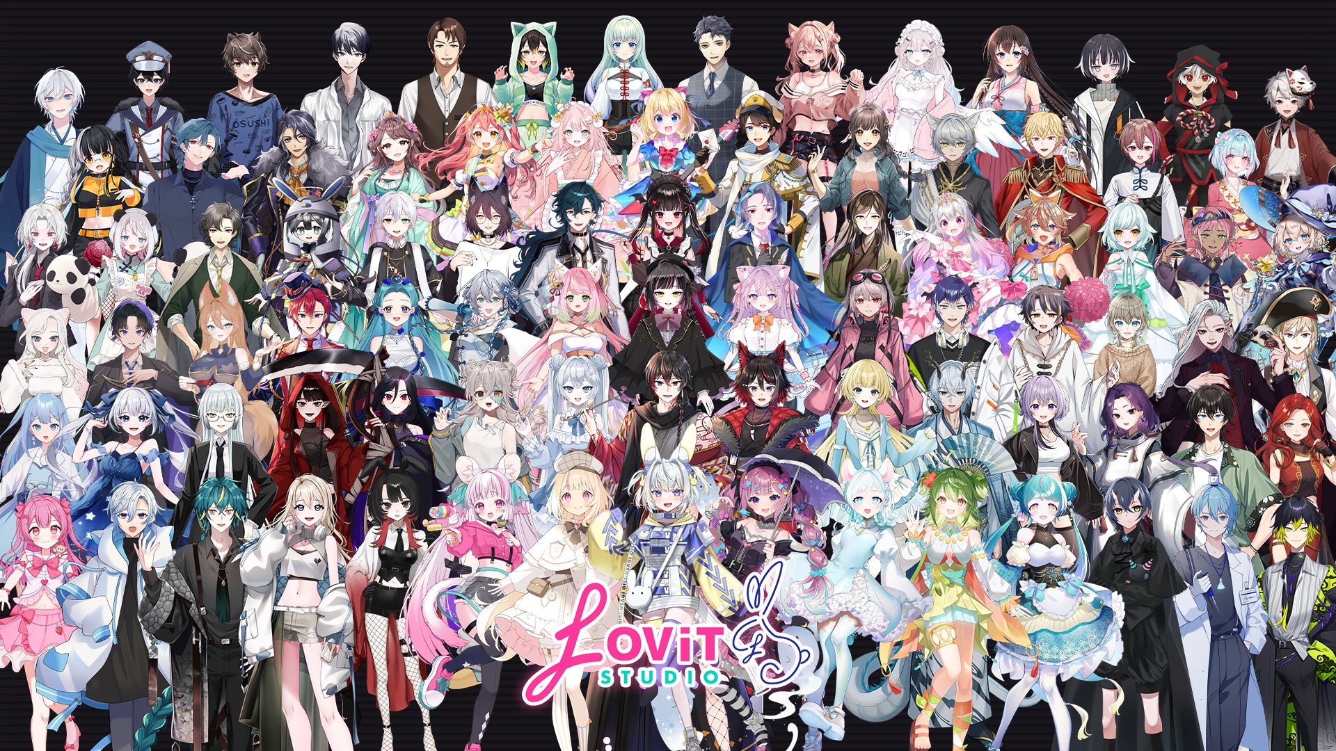記事画像5: 多数のVTuber風キャラクターが集合したイラスト