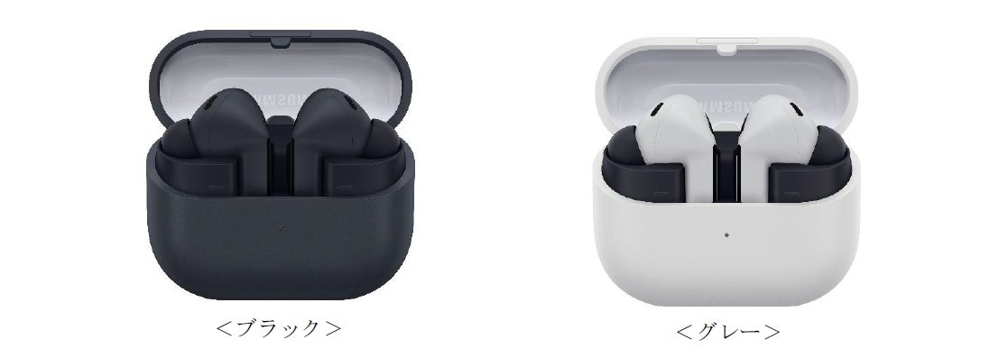 記事画像2: ブラックとグレーのワイヤレスイヤホンが充電ケースに入った状態