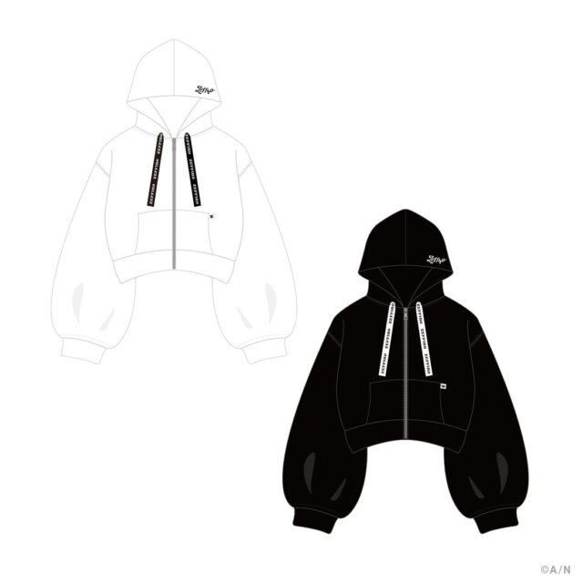 記事画像11: 白と黒のショート丈ジップアップパーカーのイラスト。