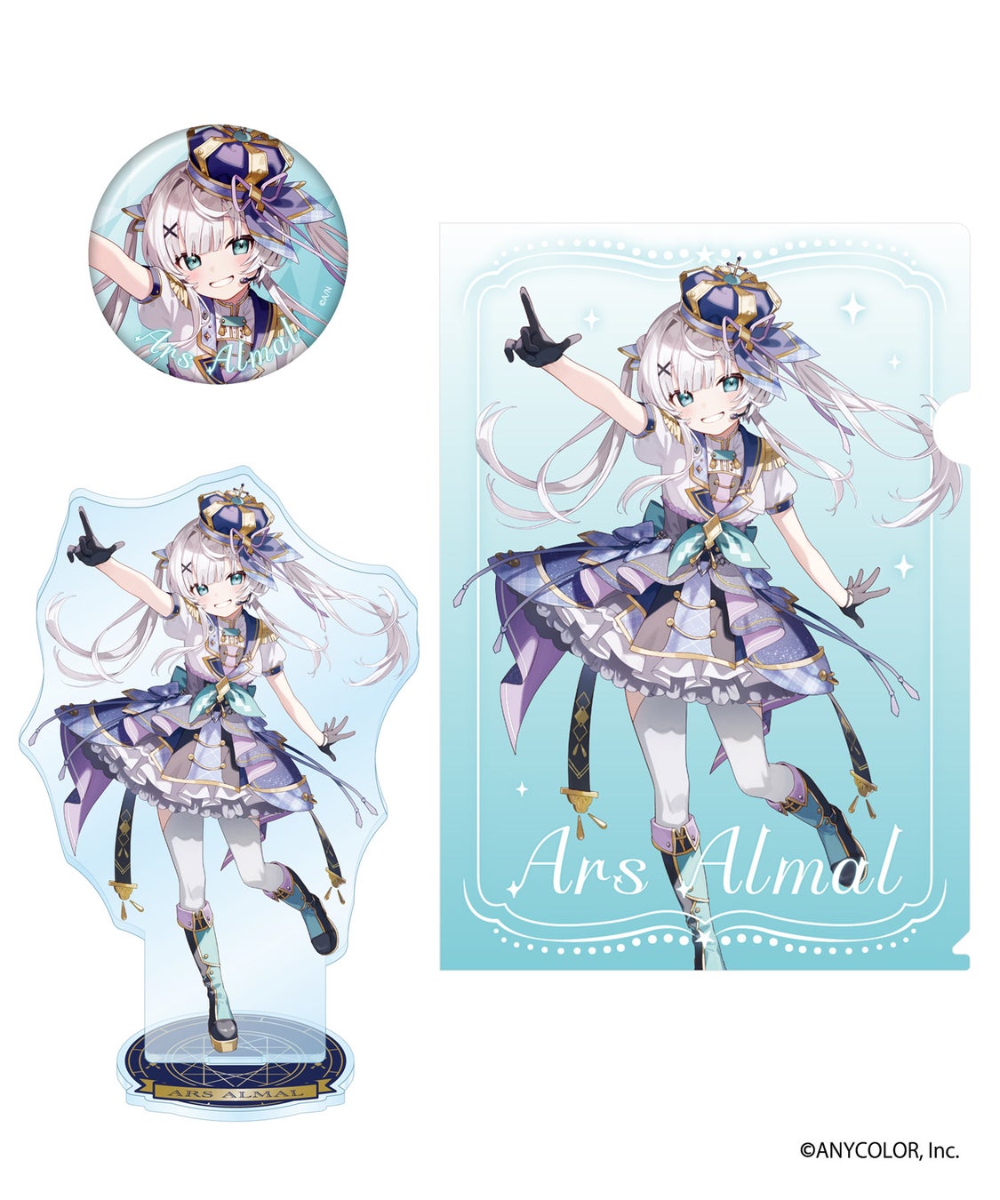 記事画像3: アニメキャラクター「Ars Almal」のグッズ（缶バッジ、アクリルスタンド、クリアファイル）