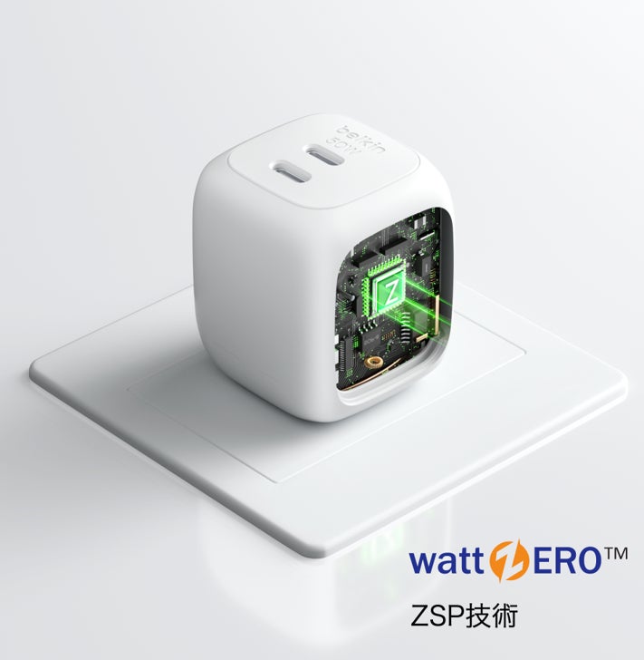 記事画像2: Belkin 55W充電器の内部構造とZSP技術を強調した製品画像