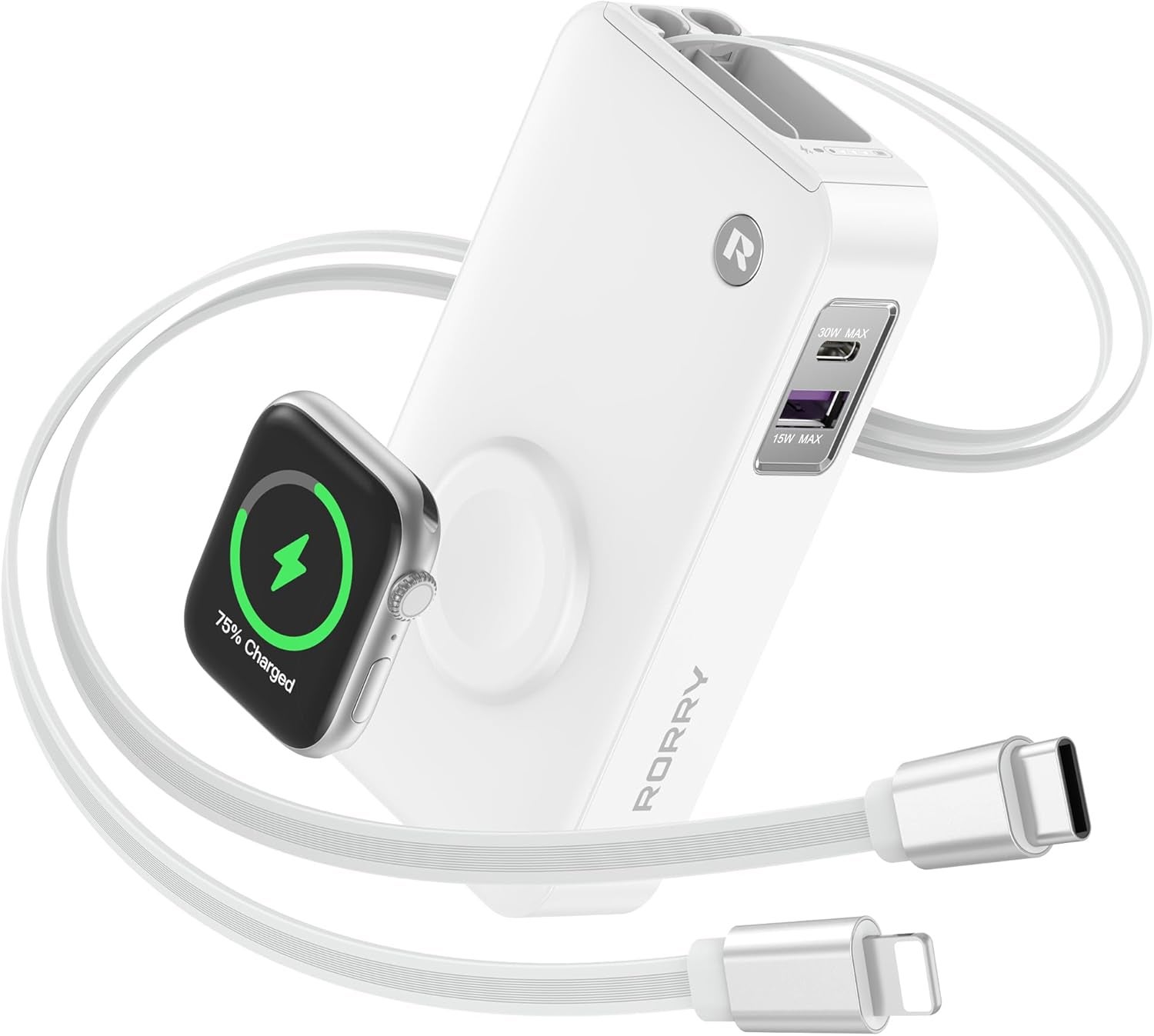 記事画像2: Rorry製モバイルバッテリーとApple Watchの充電風景