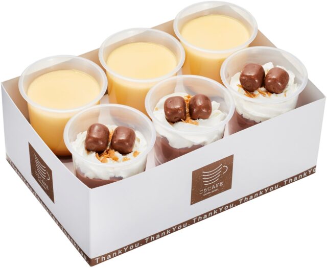 記事画像5: 6個のプリンとチョコレートデザートが箱に入ったセット