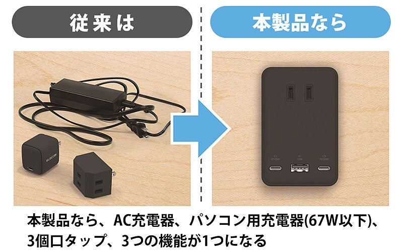 電源タップもAC充電器もコレ1つでOK！　エレコムが67W USBタップを新発売
