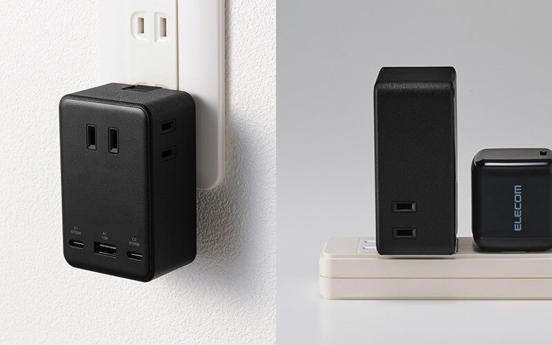 記事画像12: 2つのUSBポートと2つのACコンセントを持つ黒い電源アダプター