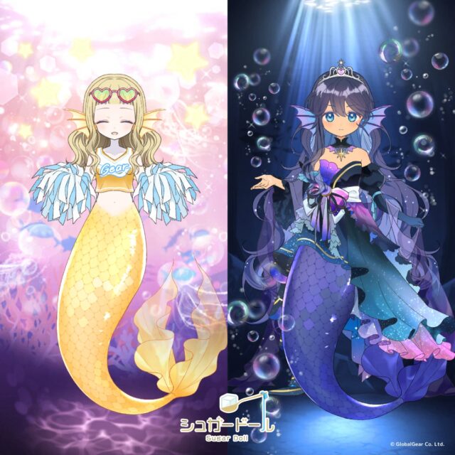 記事画像4: 2人のマーメイドキャラクター。左はチアリーダー風、右はゴージャスなドレス。