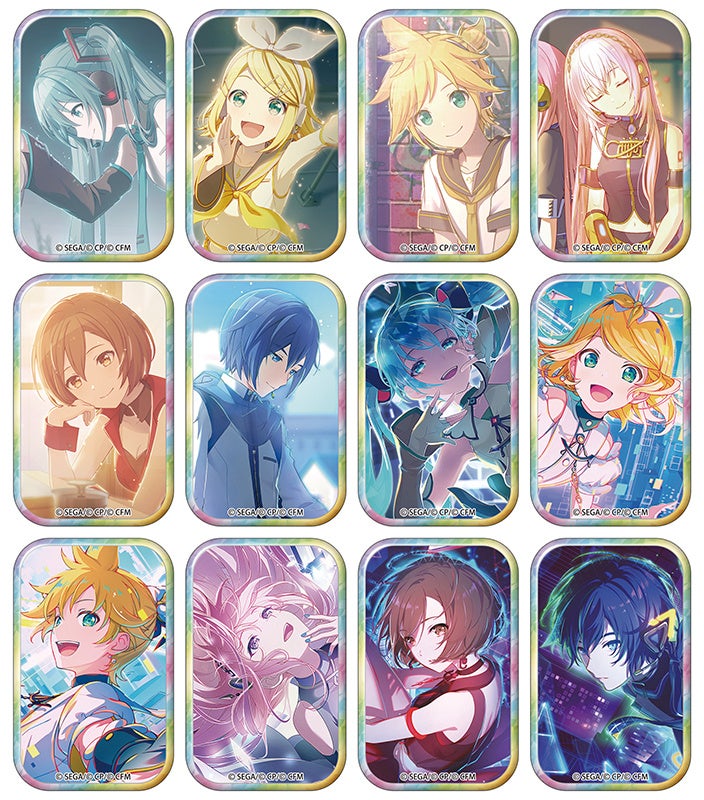 記事画像5: ボーカロイドキャラクターたちのトレーディング缶バッジセット。多様な表情と衣装。