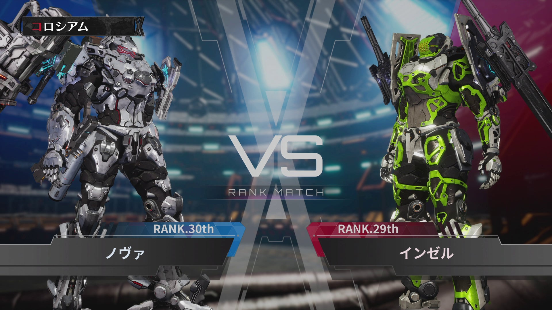 記事画像2: 2体のロボットが対戦するゲーム画面、VS、ランクマッチ表示