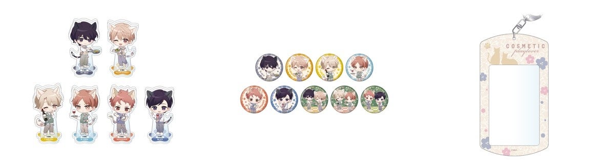 記事画像9: アニメ風のキャラクターグッズセット。アクリルスタンド、缶バッジ、ミラー