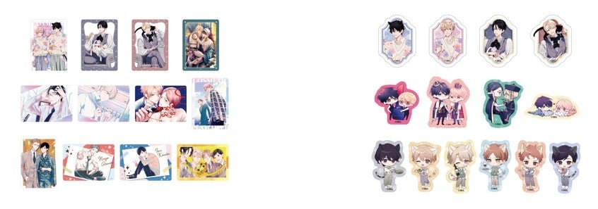 記事画像10: この画像は、アニメ風の男性キャラクターが描かれた様々なグッズのコレクションです。