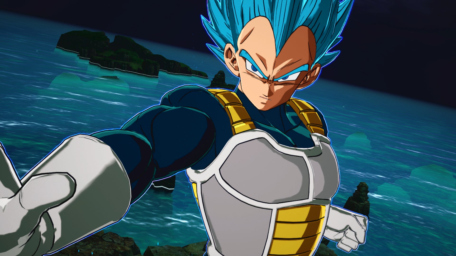 記事画像5: ドラゴンボールのベジータ（ブルー）が戦いの構えをしている。