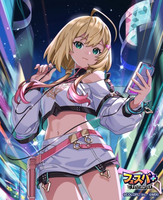 記事画像8: イヤホンとスマホを持つ、元気なアニメ風の少女
