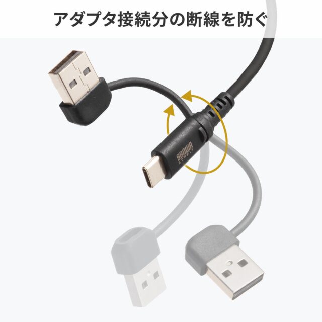 記事画像8: USB Type-Cケーブルの分岐部分に断線防止加工が施されている様子
