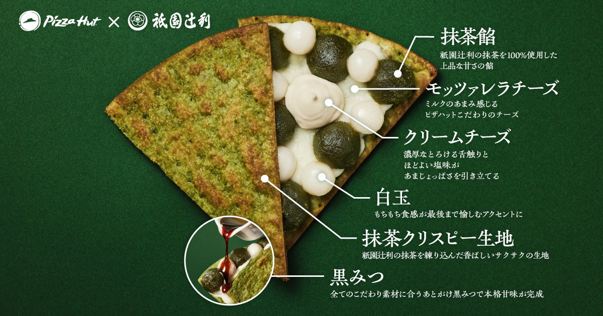 記事画像2: ピザハットと祇園辻利の抹茶ピザ。抹茶生地に白玉、チーズ。