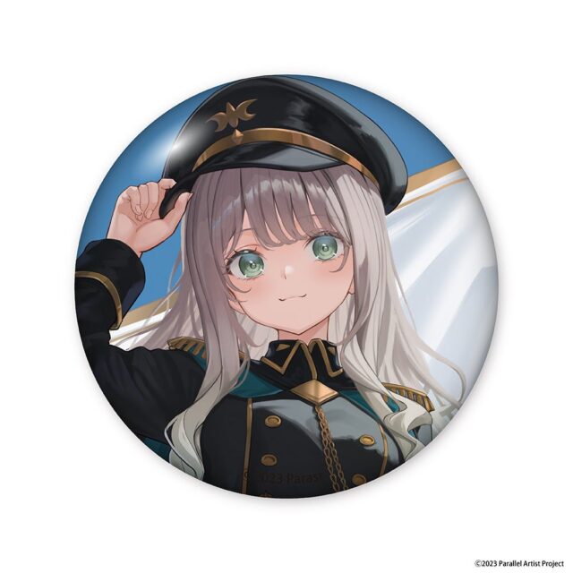 記事画像4: アニメ風のキャラクターが軍服を着て帽子をかぶっている缶バッジ。