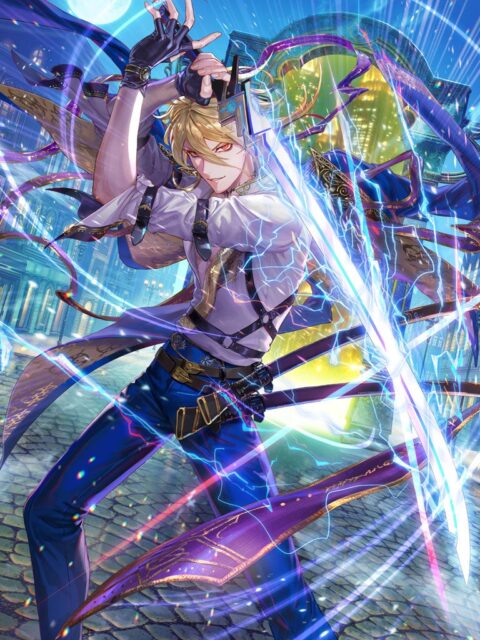 記事画像3: 青い閃光を放つ剣を構える金髪の男性キャラクター。