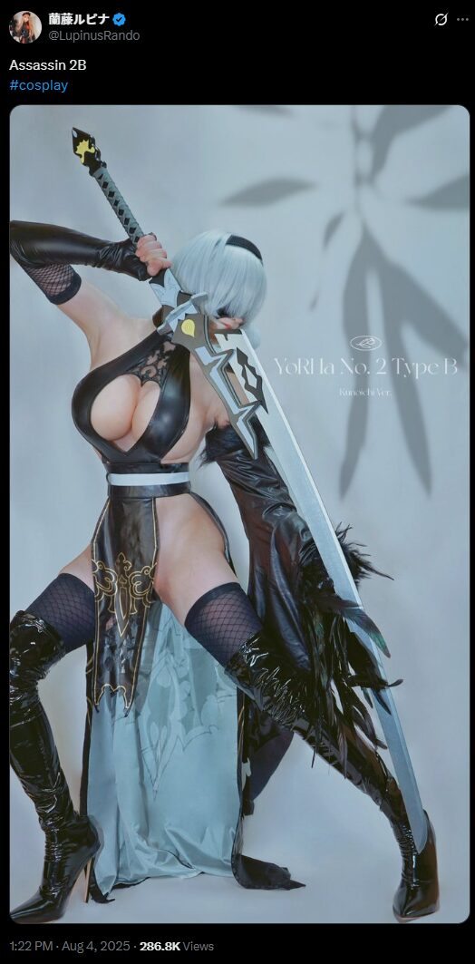 完璧すぎる2Bアサシン！　蘭藤ルピナ、『NieR:Automata』2Bの黒装束コスプレで圧倒的な美しさを披露
