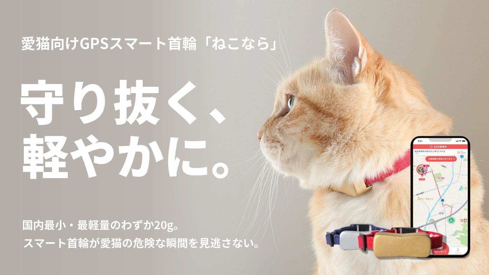 猫専用GPS首輪「ねこなら」が一般販売開始！　重量20gで世界最小・最軽量級を実現