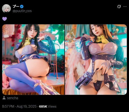 エナメルの輝きが美しすぎる！　プー、ピンクとパープルのセクシーコスプレで魅力全開