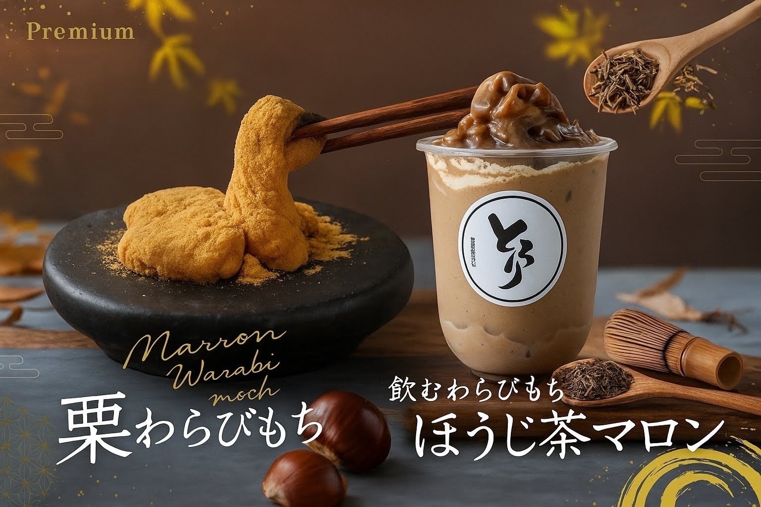 秋限定「栗わらびもち」「飲むわらびもちほうじ茶マロン」が新登場！　9月上旬より