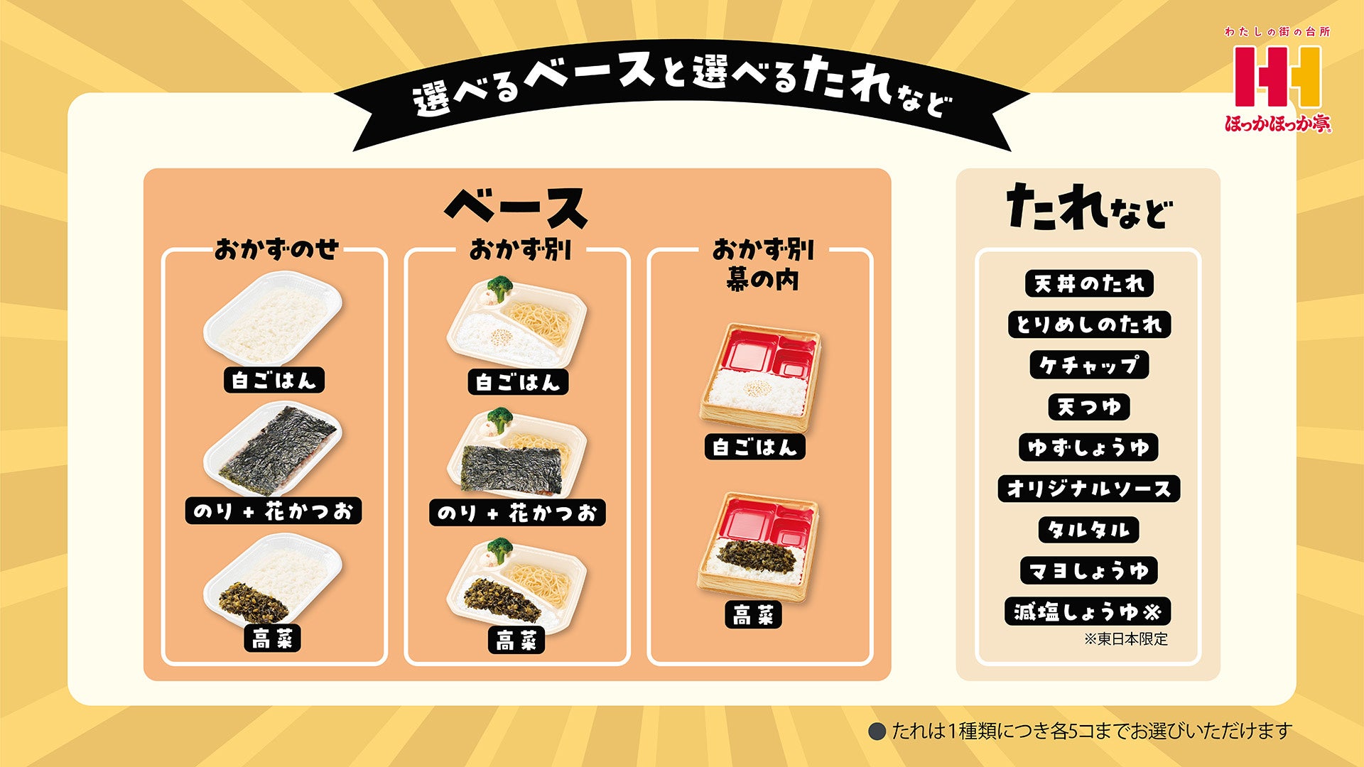 記事画像4: 選べるベースと選べるたれのメニュー表示。お弁当のカスタマイズ。