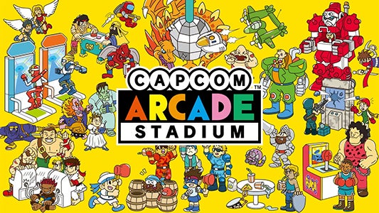 記事画像6: カプコンアーケードスタジアムのゲームキャラクターが集合したイラスト。