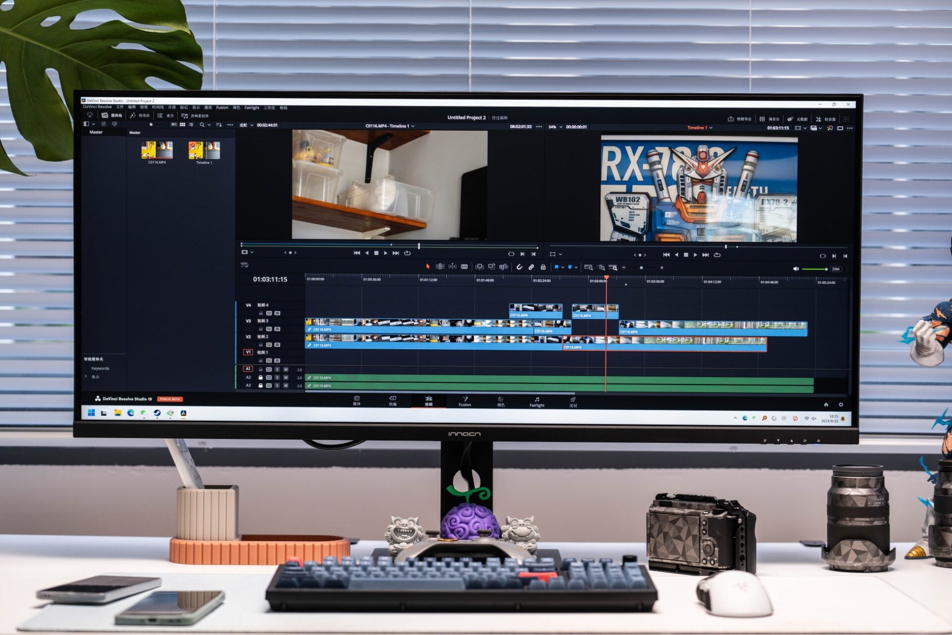 記事画像3: DaVinci Resolve Studioで動画編集中のPCモニター画面