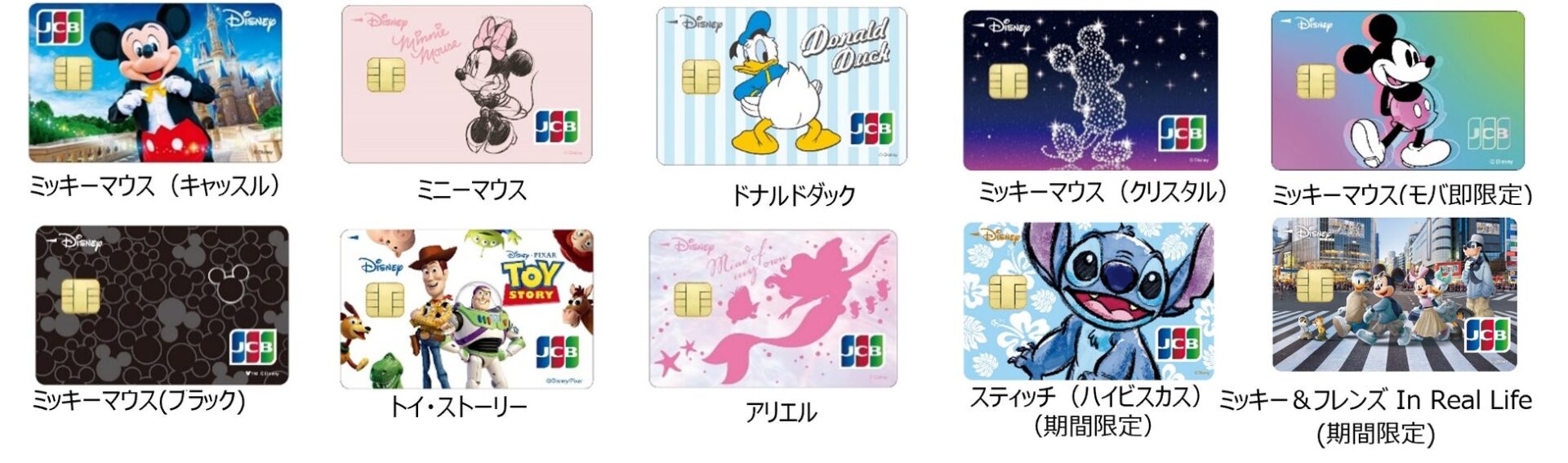 記事画像5: ディズニーキャラクターがデザインされたJCBカードのラインナップ